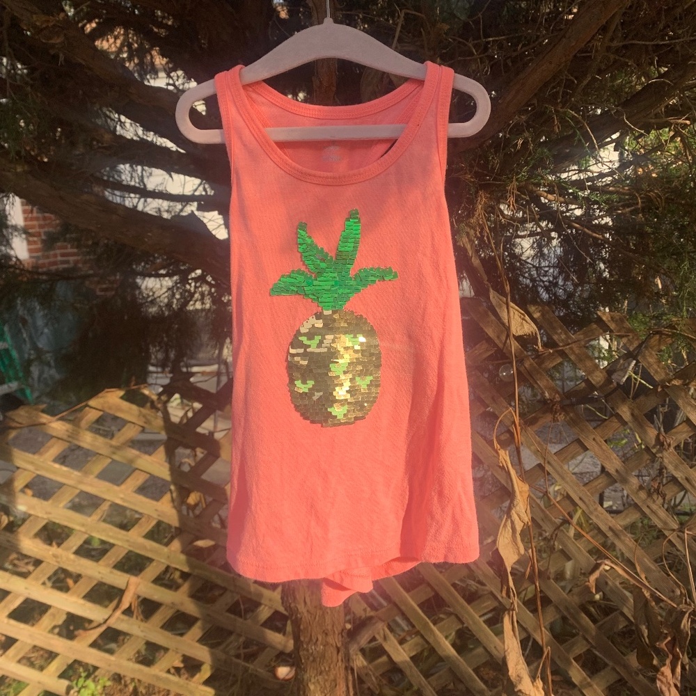 Coral pineapple magic sequin tank top